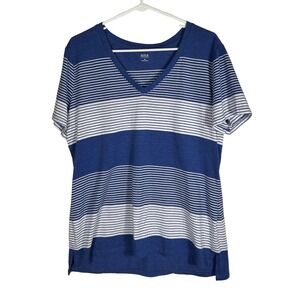 a.n.a A New Approach‎ Blue White Striped V-Neck Short Sleeve T-Shirt XL